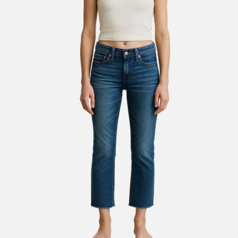 Madewell Slim BoyJean -  Raw Hem - Cropped - Straight Jeans- Size 24 Medium Wash